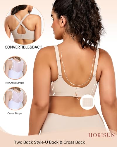 Image of HORISUN Wireless T Shirt Bra Seamless Push Up Bralette Full Coverage V Neck Comfortable Bras for Women