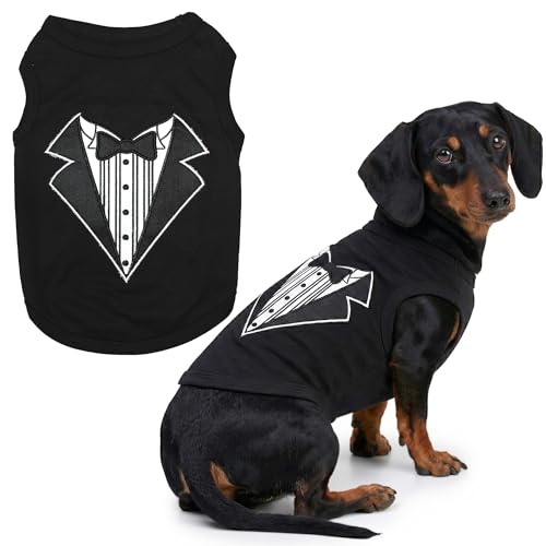 Parisian Pet Dog Shirt – 100% Cotton Shirts for Large Dogs – Sleeveless Tuxedo Puppy Clothes – Lightweight and Breathable Pet Apparel – Black Dog Clothes - Stretchy T Shirts for Dogs