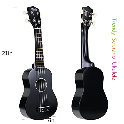 Image of Trendy Soprano Ukulele for Beginners 21 Inch Hawaiian Wood Ukuleles for Adult Student Starter Four Strings Guitar (Black)