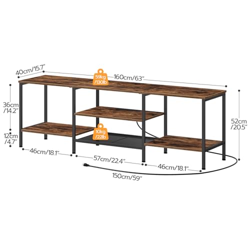 HOOBRO TV Stand with Power Outlets to 75 Inches, TV Console Table with Open Storage Shelves Cabinet, Industrial Media Entertainment Center for Living Room Bedroom, Rustic Brown and Black BF60DS01 by HOOBRO - Used condition - Image 3