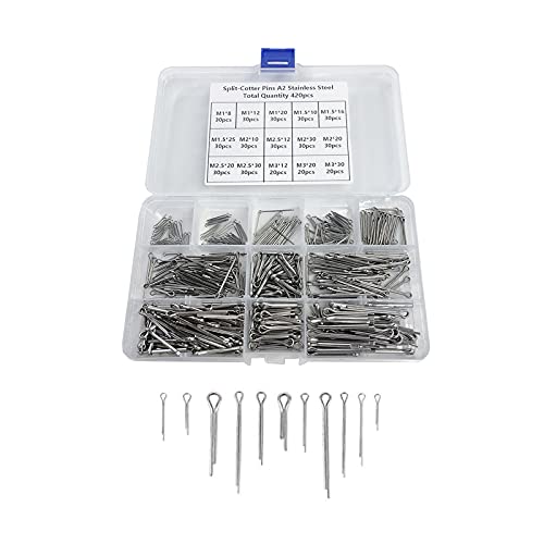 YFFSFDC 割りピン 15サイズ 420個セット ステンレス鋼 割ピンキット クリップ メタル 締め付けに 自動車 バイク整備 多用途 高品質 割ピン 詰め合わせキット