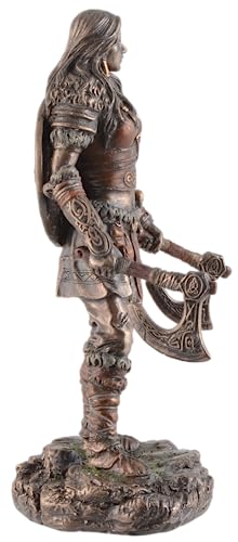 Veronese Viking Woman with Two Axes Made of Artificial Stone Bronzed and Coloured by Hand, Multicolor, LxBxH ca. 11x8x16 cm - Image 3