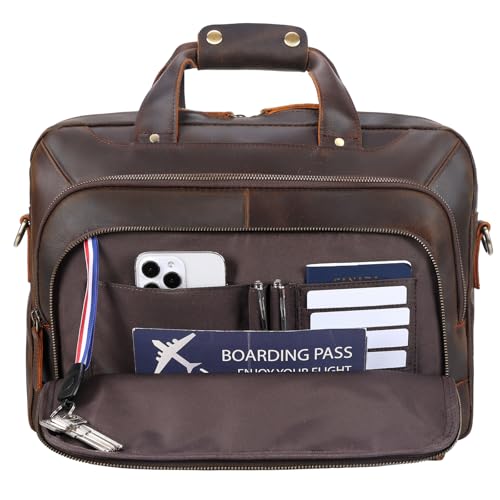 TIDING Mallette en Cuir pour Homme 15,6 Pouces Sac Ordinateur Professionnel Grand Messager Bandoulière Bureau Voyage Travail, Marron