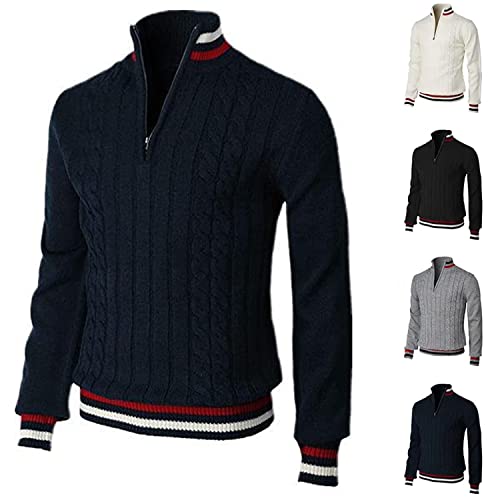 Men's Casual Slim Pullover Zipper Sweater,Pullover Sweaters for Men Slim Mock Neck Polo 1/4 Zip Sweaters