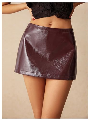 WDIRARA Women's PU Leather Skirt Zipper Low Rise A Line Mini Skirt3