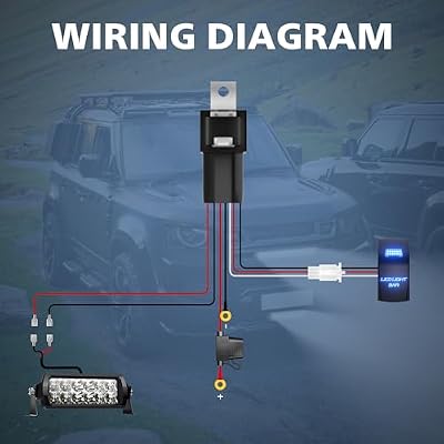 4WDKING LED Light Bar Wiring Harness Kit - 1 Lead 12AWG Heavy Duty 12V 5Pin Rocker On Off Waterproof Switch Power Relay Blade Fuse for Off Road Lights LED Work Light (L1)