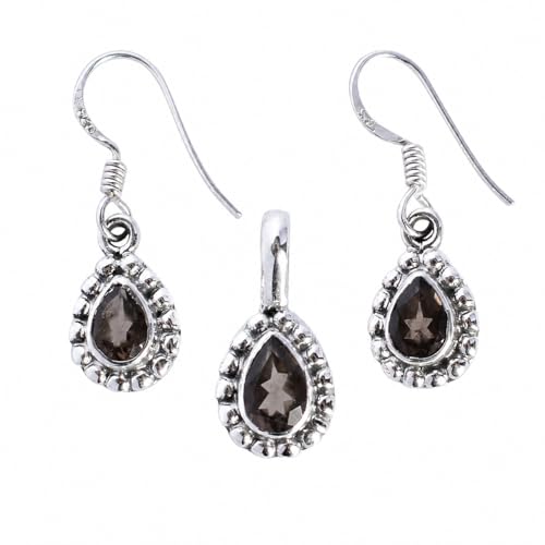 Juego de joyas de cuarzo ahumado mujer plata de ley 925 pendientes hipoalergénicos gemas