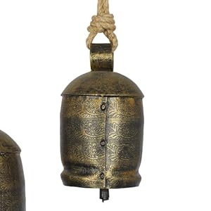 Deco 79 Metal Decorative Cow Bells Tibetan Inspired with Jute Hanging Rope Set of 3 1086H Bronze