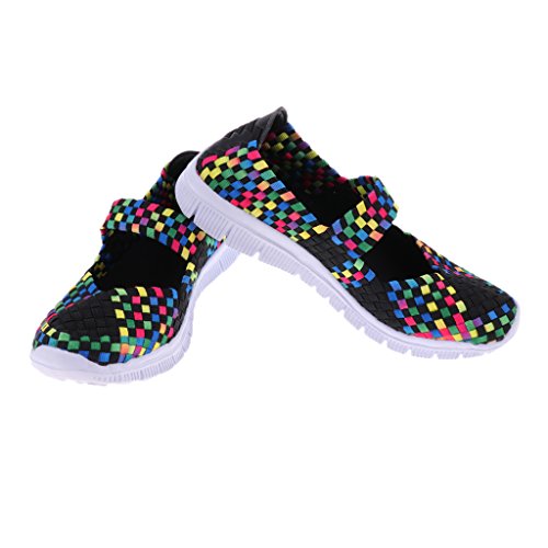 Homyl Tênis feminino casual respirável esportivo tecido sandálias elástico tênis para água - preto c