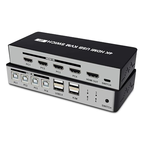 Commutateur KVM HDMI UHD 4 ports avec hub USB et 4 câbles inclus