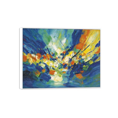 MUHJDYC Abstrait Impression sur Toile-Marbre Tableau Decoration-Moderne Blanc Cadre Tableaux Decoratifs Chambre Salon Bureau(Bleu Vert Orange) 80x105cm