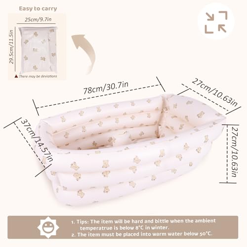 Image of AirSwim Inflatable Baby Bathtub with Built-in Air Pump, Portable Bathtub for Babies 0-5 Years Old, Small Ball Pool, Foldable Bath Tub for Travel, 30.7 x 14.6 Inch (Bear)