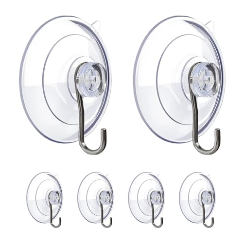BEADNOVA Suction Cup Hooks 2.5 Inches Suction Cup Hook for Window Glass Bathroom Kitchen Wall Office (6 Packs)