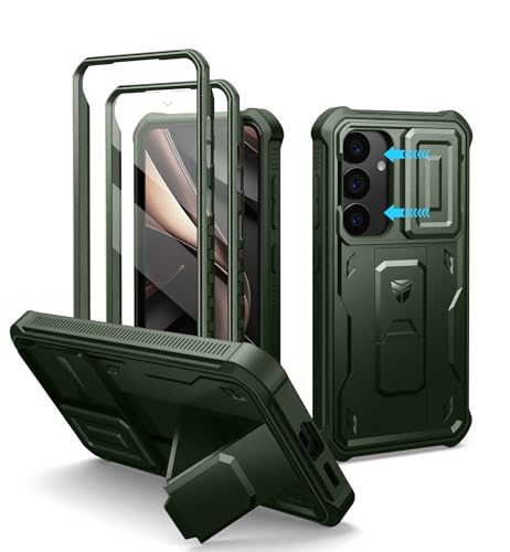 Image of Dexnor for Samsung Galaxy S25 Case with Built-in Slide Camera Cover & Screen Protector & Kickstand,Heavy-Duty Shockproof Rugged Case Full-Body Bumper Protective Cover for Galaxy S25(2025),Army Green