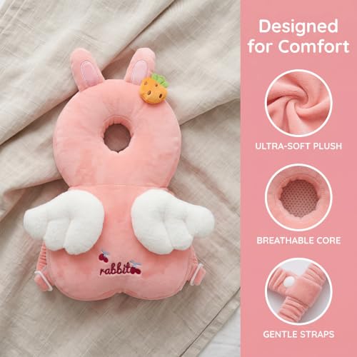 Image of Baby Head Protector Backpack - Soft & Lightweight Fall Cushion Backpack for Toddlers Walking and Crawling(Pink Rabbit)