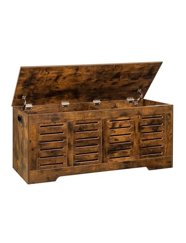 DINZI LVJ Storage Chest, 47.3” Wooden Toy Box with 2 Safety Hinges, Retro Entryway Shoe Storage Bench with Flip-Top, Sturdy Large Storage Trunk for Living Room, Bedroom, Easy Assembly, Rustic Brown