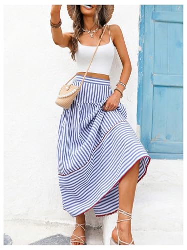 Verdusa Women's Striped Maxi Skirt Elastic High Waisted Tiered A Line Flowy Long Skirts4