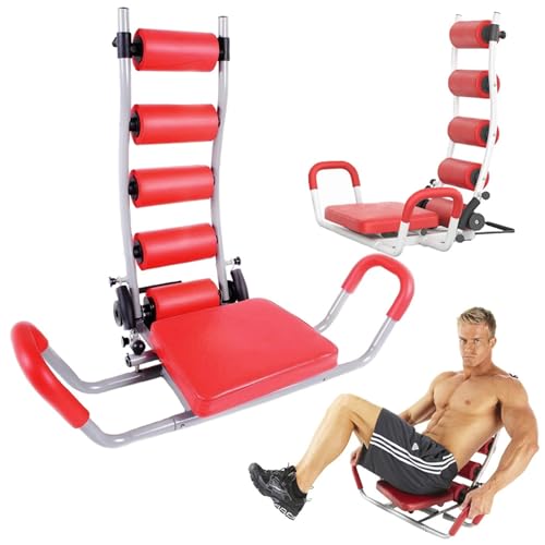 PARENCE.  máquina de fuerza abdominal – asiento giratorio, equipo de fitness en casa para abdomen, cintura, brazos y muslos – varios ejercicios, 3 niveles de resistencia, reposacabezas cómodo