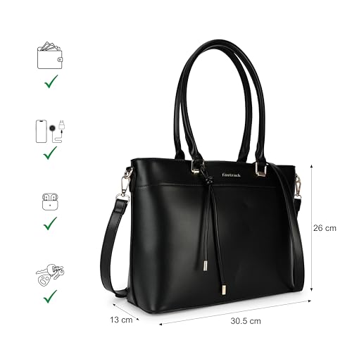 Image of Structured Tote Bag for Women | Faux Leather Handbag with 3 Compartments, Outer Pockets, Utility Section & Detachable Straps | Elegant Everyday Tote for Office, Errands & Travel
