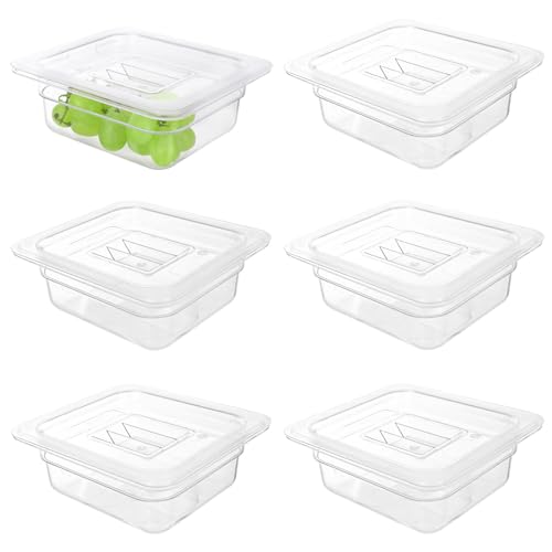 WELKOR 6 Pack 1/6 Size Food Pan with Lids,Stackable Freezer-Safe Meal Prep Containers for homes schools restaurants hotels -40°F to 212°F (1/6 size 2.5 inch deep, 1.1L/1.1QT)