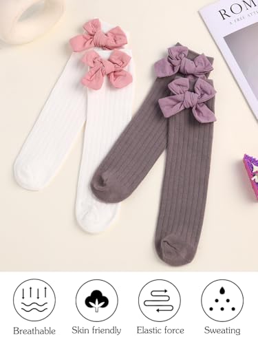 Urie Baby Girls Socks Bowknot Knee High Socks Cable Knit Stockings Uniform for Toddler Kids2