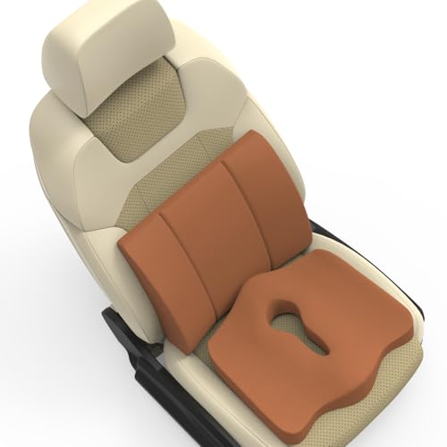 Image of Pillow Kit Memory Foam Back Support and Siting Cushion Ergonomic Adjust Sitting Position Relief Pain for Car or Office Chair. (Majestic tan, Lumbar)