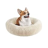 Friends Forever Serena Donut Memory Foam Orthopedic Dog Bed, Soft Faux Fur Oval Cat Couch For Indoor Pet, Fluffy Calming Plush Shag, Round Raised Bolster Cushion, Machine Washable Cuddler, Tan