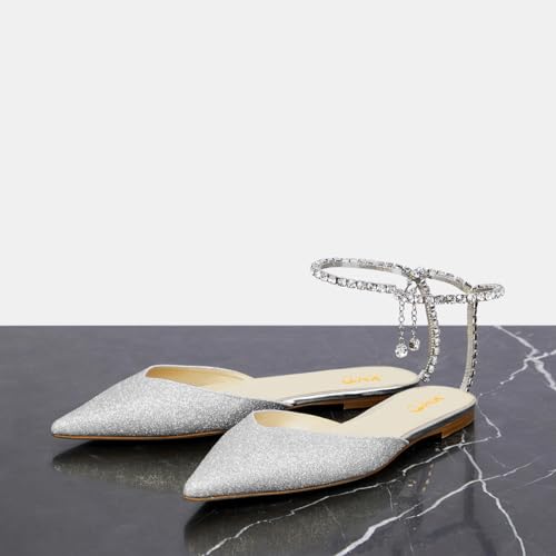 XYD Women Pointed Toe Crystal Rhinestone Ankle Strap Flat Comfy Chic Ballerina Shoes for Date Evening Wedding After Party2