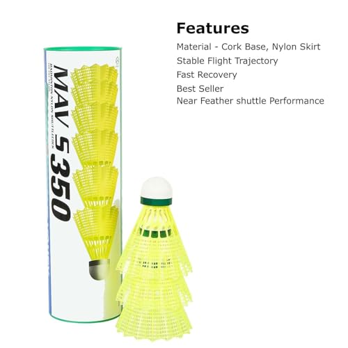 Image of Mavis 350 Green Cap Nylon Shuttlecocks (Yellow) Pack of 6