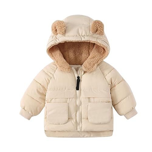 𝗦𝗵erpa Lined Puffy Jacket for Kids Thicken Fleece Hooded 𝗧𝗲ddy Zipper Outerwear Windproof Coat with Pocket