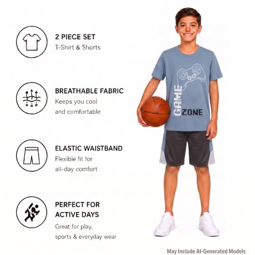 Image of Pro Athlete Active Boys Short Sets - 2 Piece Performance Crewneck Short Sleeve T-Shirt and Shorts Boys Athletic Sets (8-16)