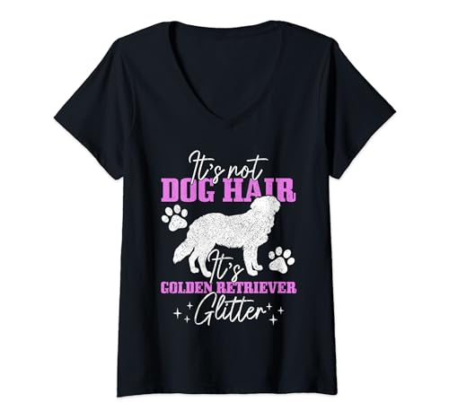 Womens It's Not Dog Hair It's Golden Retriever Glitter Funny Dog V-Neck T-Shirt, Black