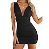GOBLES Women's Sexy Bodycon Sleeveless Ruched Party Mini Cocktail Dress Black