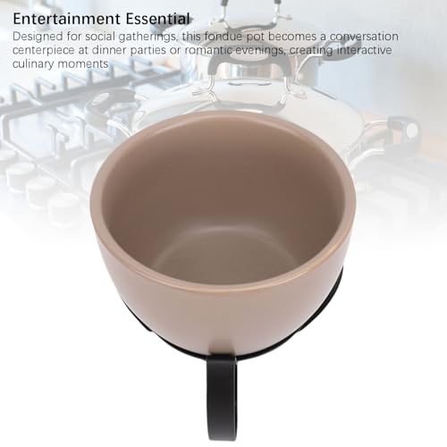 Jectse Cheese Heating Pot Elegant European Style Ceramic Cheese Fondue Pot with Detachable Metal Stand, Even Heat Distribution, Conversation Centerpiece for Melting Cheese or Chocolate (Gray) - Thumbnail 3