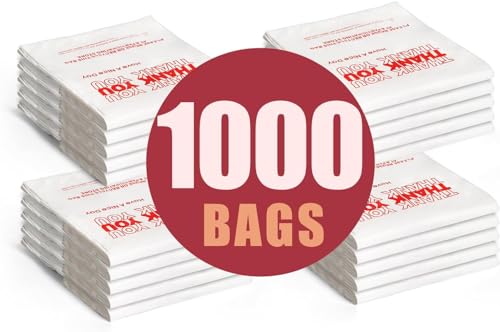 Image of JShlpiar 1000-Pack White Plastic Thank You Shopping Bags (11.5 inch x 6.5 inch x 21 inch) - Bulk Grocery, Takeout, T-Shirt & Retail Carry Bags