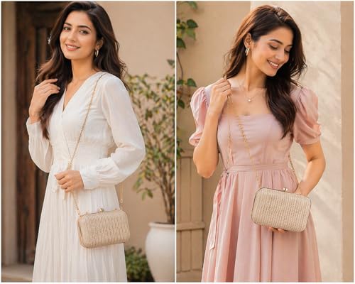 Image of Elegant Gold Evening Clutch for Women - Luxury Textured Hard Case Party Handbag with Detachable Chain Strap - Wedding Bridal Cocktail Purse
