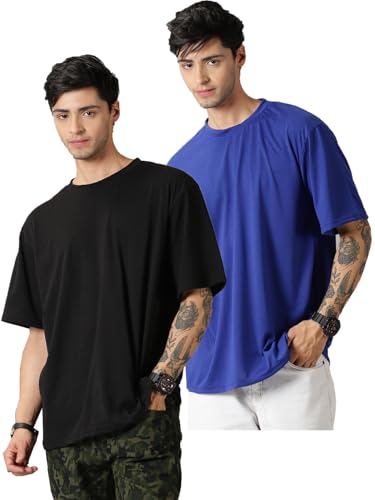 Image of RodZen Oversized Baggy Fit Half Sleeves Round Neck Solid Cotton Blend Combo T-Shirt for Men (Pack of 3)