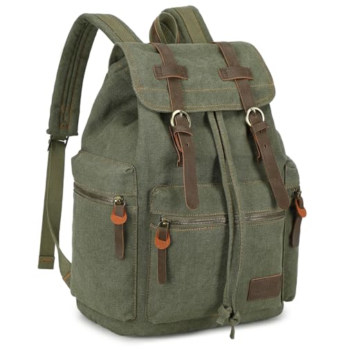Image of Bluboon Vintage Backpack Leather Trim Casual Bookbag Men Women Laptop Travel Rucksack
