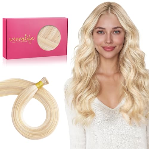 WENNALIFE I Tip Hair Extensions Human Hair, 50g 50s 24 Inch Balayage Light Wheat Platinum Blonde Remy Itip Human Hair Extensions Invisible Itips Straight I Tips Fusion Extensions Real Human Hair
