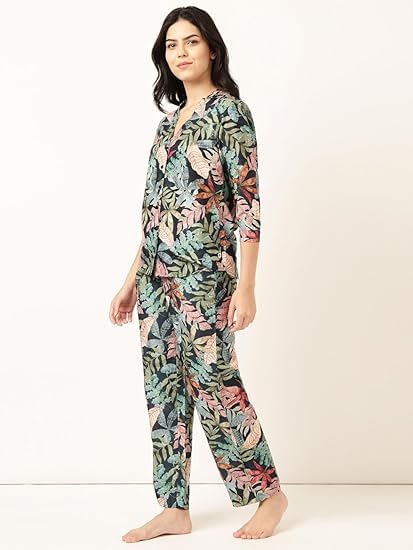 Image of STORIES OF BANNO'S SWAGGER Premium Poly Muslin Floral Co-Ord Set for Women | Soft Pajama Set | Elegant Printed Nightwear Lounge Outfit | Trendy Casual Wear Co-Ord Set