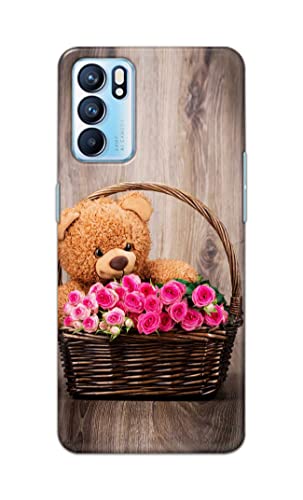 Image of PRINTFIDAA Roses and Teddy Bear in The Wicker Hard Back Cover for Oppo Reno6 5G, Oppo Reno 6 5G Back Cover -(P6) KAT1004