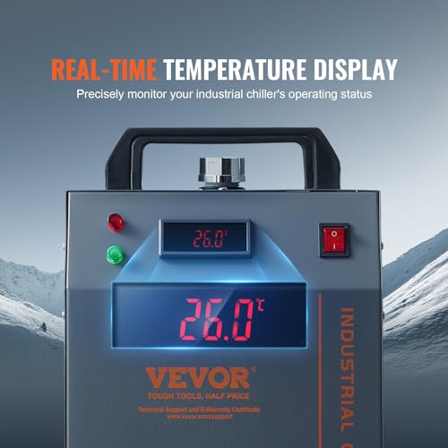 VEVOR Industrial Water Cooler, CW-3000 Air-Cooled Cooling System with 12 L Water Tank Capacity 12 L/min Maximum Flow Rate, for 40W-80W CO2 Laser Engraving & Cutting Machines