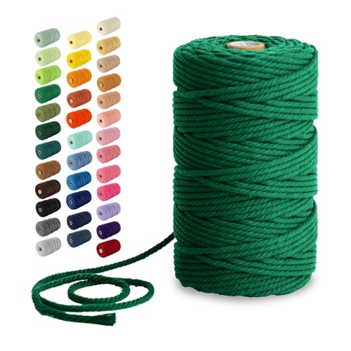 Nook Theory Macrame Cord - 4mm 109 Yards Cotton Rope, 3mm 5mm Yarn, String for Crafts, Perfect for Macrame Wall Hanging and Boho Decorations (Emerald)