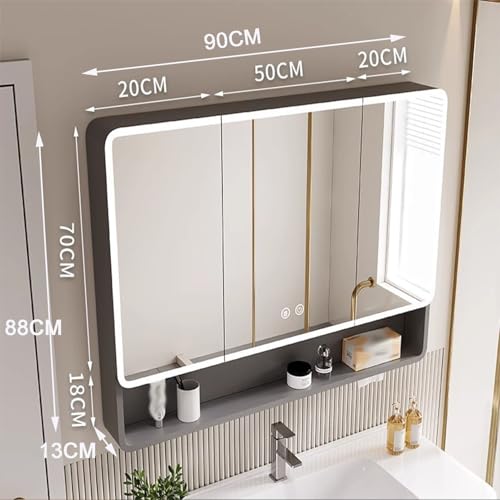 Moderno armario LED de pared con espejo de baño, diseño que ahorra espacio, almacenamiento elegante con puertas y estantes para interiores nizados, ideal para espacios pequeños