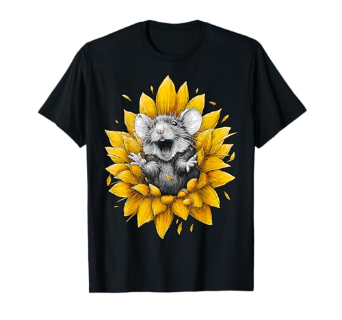 Ratón Girasol Divertido Flor Obra De Arte Animal Motivo Ratón Camiseta