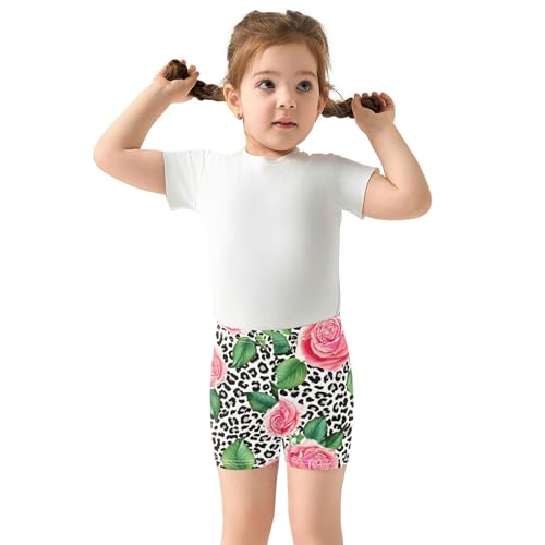 Joisal Pink Roses Green Black Leopard Toddler Girls Biker Shorts 4t Under Shorts for Dresses Cotton Little Girl3