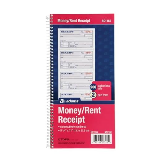 Adams Money and Rent Receipt Book, 2-Part Carbonless, 5-1/4" x 11", Spiral Bound, 200 Sets per Book, 4 Receipts per Page (SC1152)