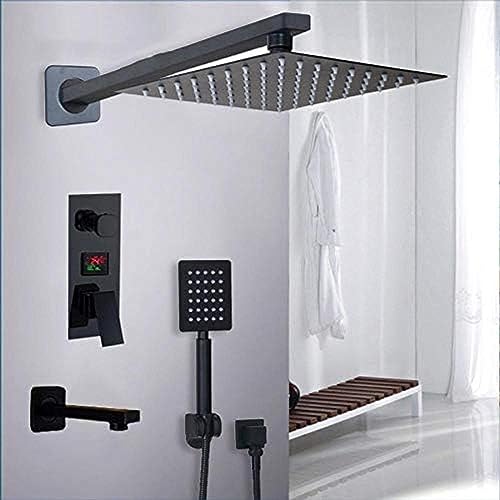 Robinet de douche numérique noir 3 fonctions avec tête de précipitation 16 pouces pour salle de bain