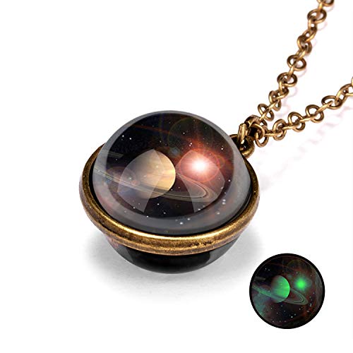 Magik Glow in The Dark Galaxy System Stars Double Sided Glass Dome Planet Necklace Pendant