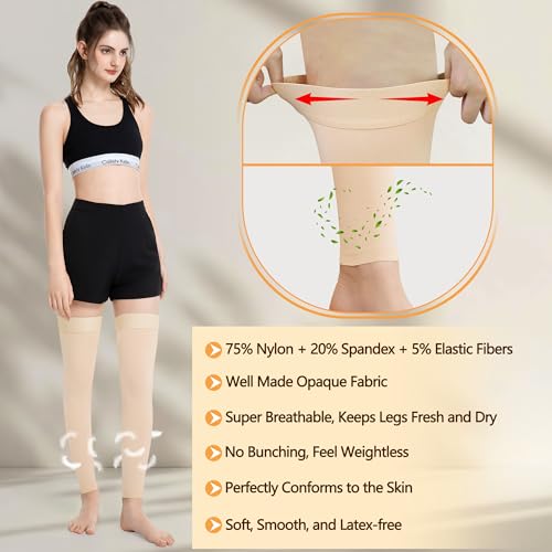 Image of Medical Compression Stockings for Women & Men, 20-30 mmHg Footless Thigh High Compression Socks, Long Graduated Compression Sleeves, Full Leg Pressure Support Hoses for Varicose Veins, Edema